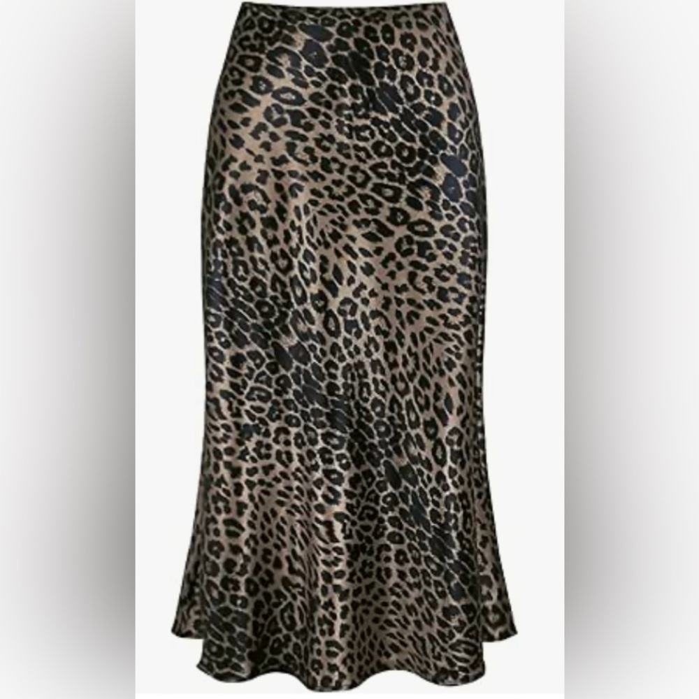 Leopard Print Women's Satin Hight Waist Skirt